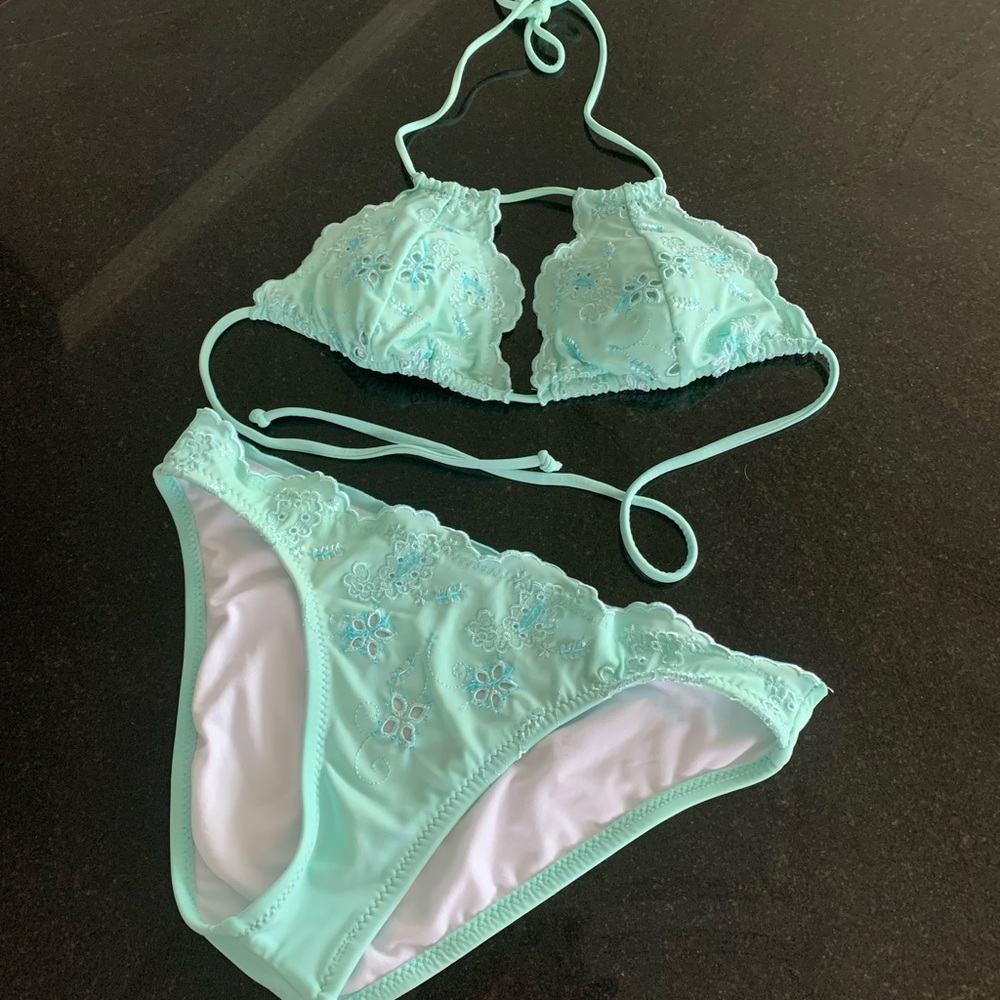 Vintage Hot Kiss tiffany blue beaded bikini set - Picture 2 of 8